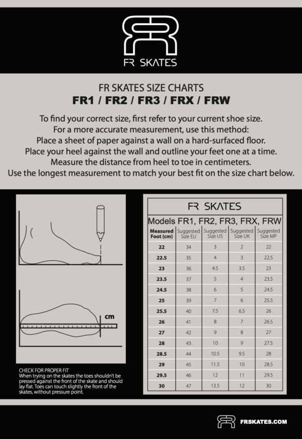 FR Skate Size Chart