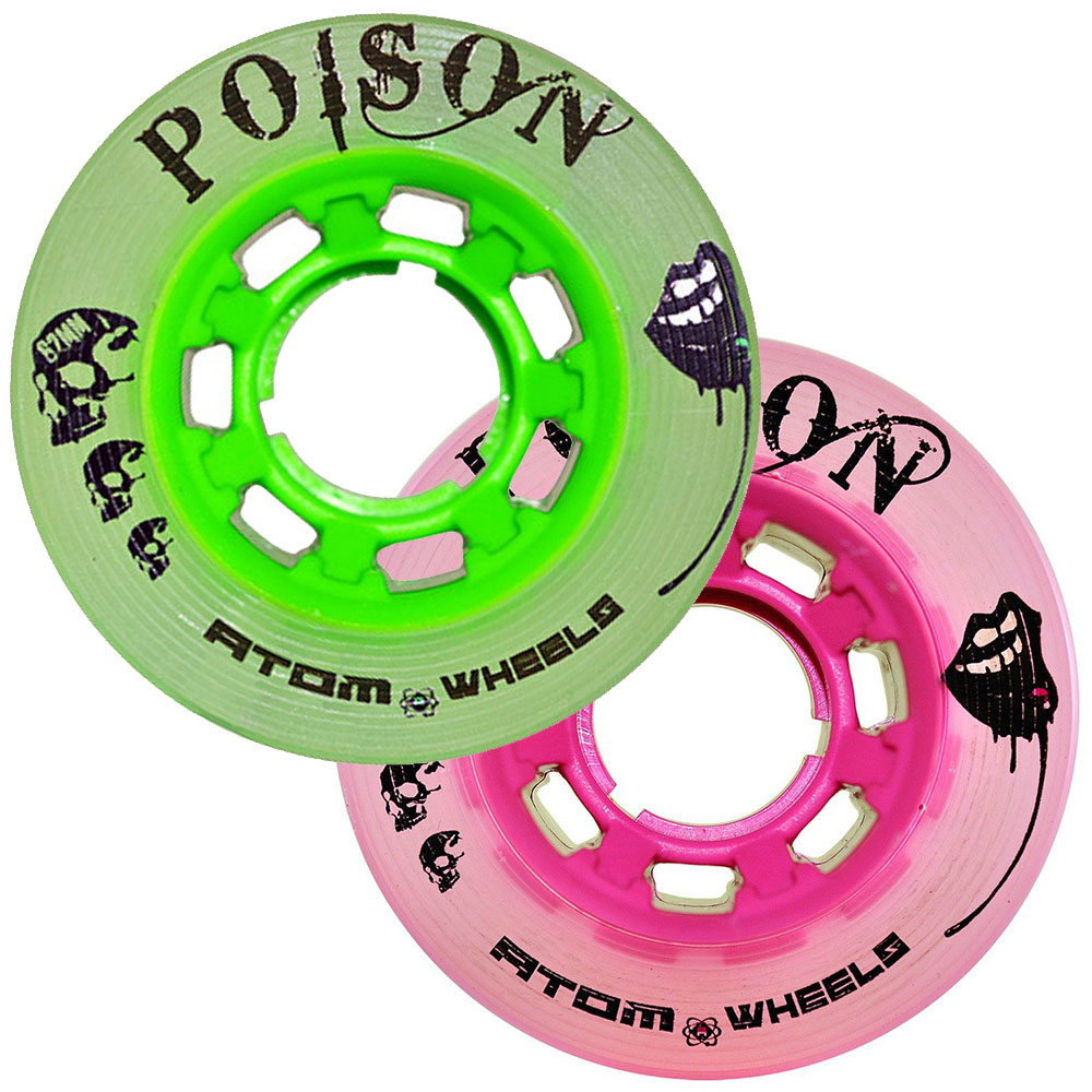 Roller Derby Wheels set of 8 Poison 62mm x 38mm BONES REDS 8 mm 