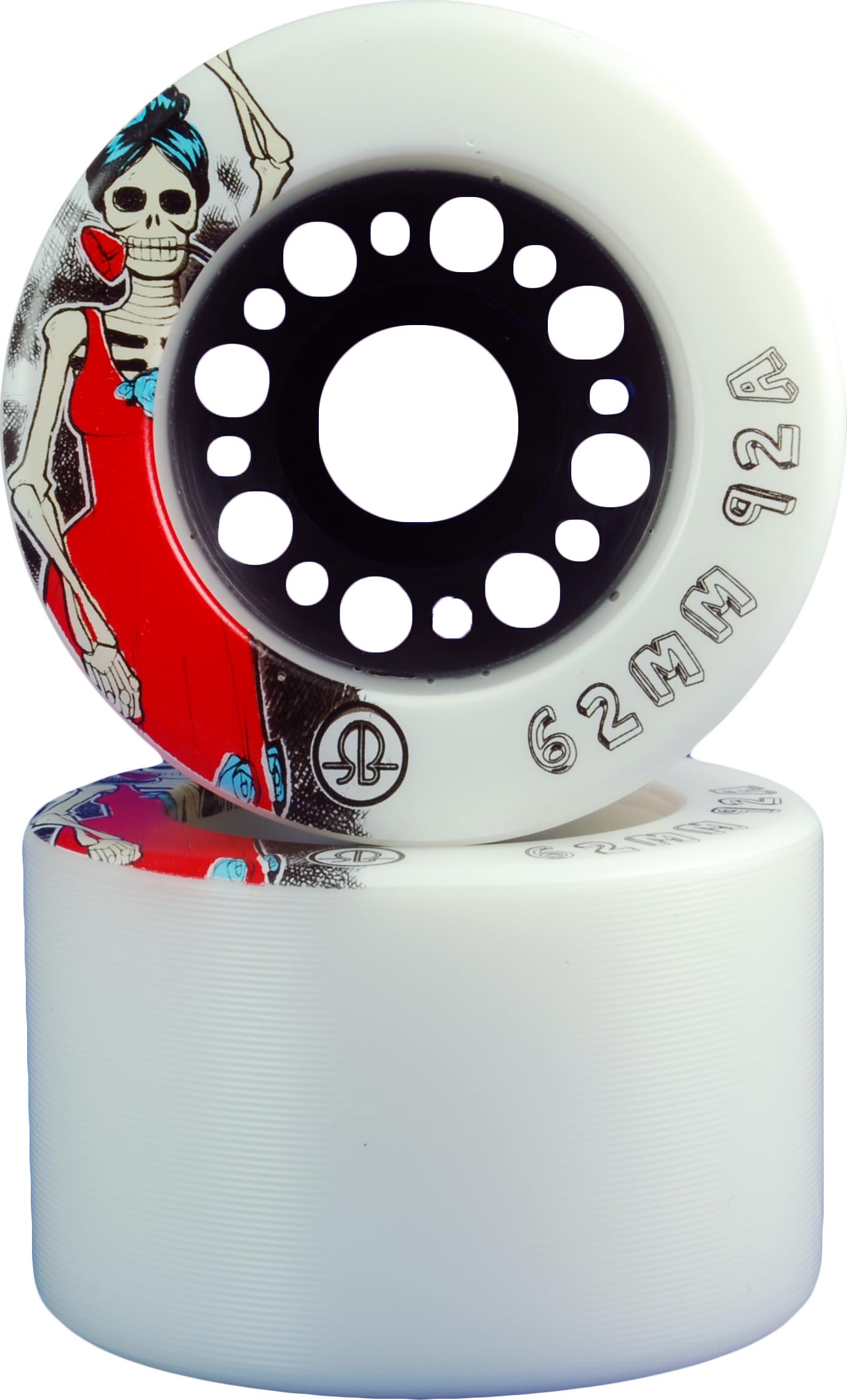 Rollerbones Quad Skate Wheels 62mm x 30mm Day of the Dead 4-Pack 96A White 