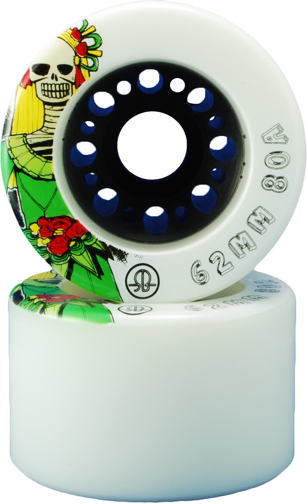 White 62mm RollerBones Speed/Derby Nylon Day of The Dead 94a 4 Pack Roller Skate Wheels 