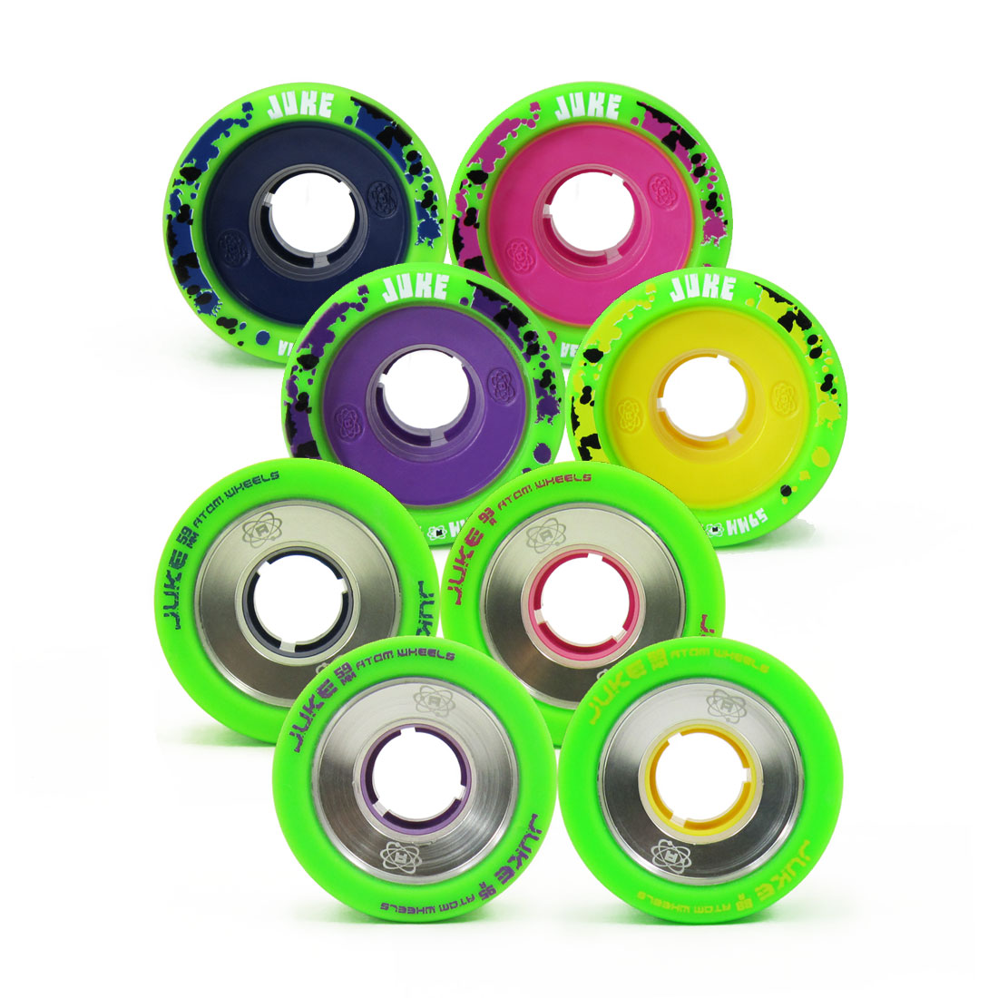 New Atom Juke Aluminum Hub Derby Skate Wheels 59mm x 38mm Full Set of 8 