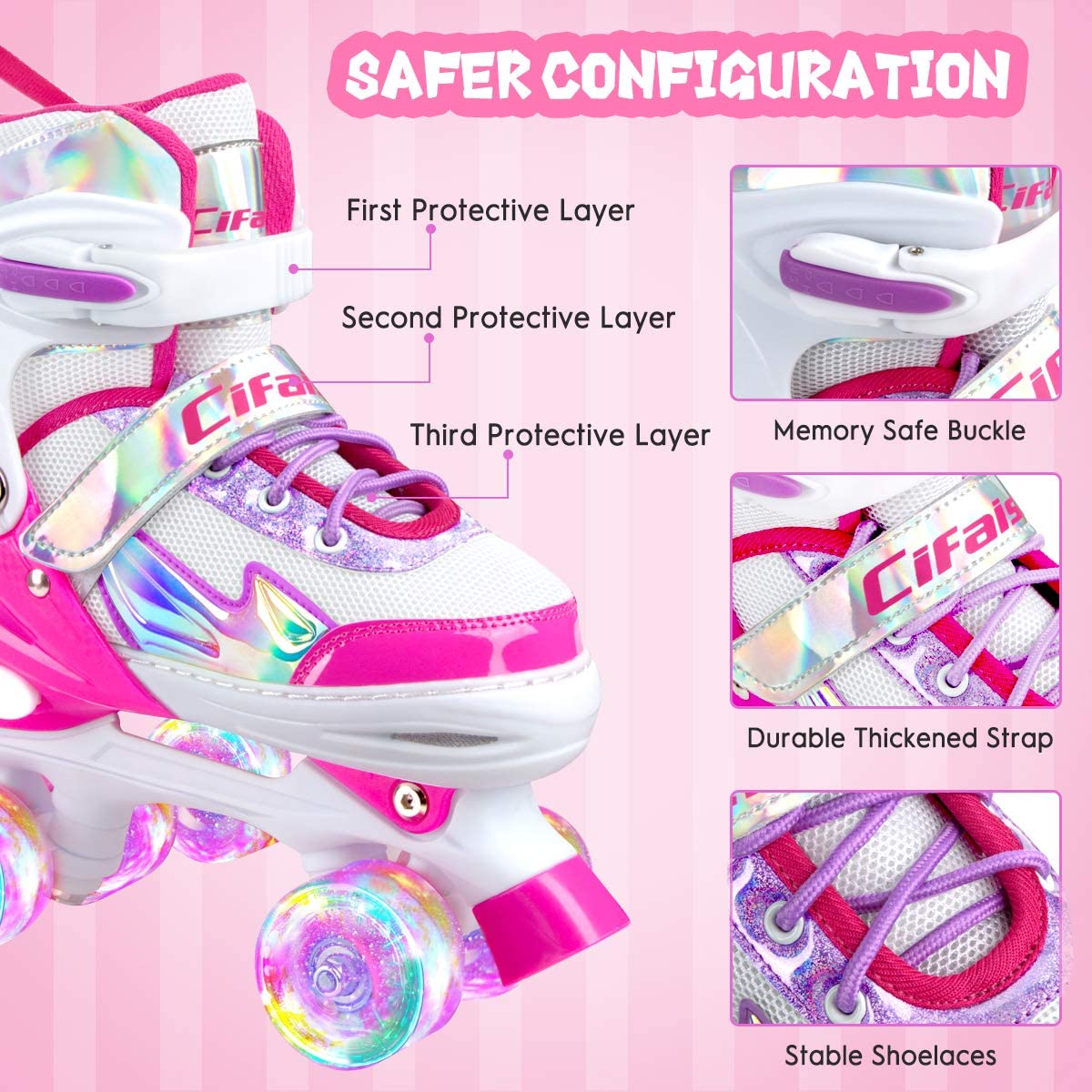3 Size Adjustable Toddler Roller Skates Roller Skates for Girls Boys and Kids 