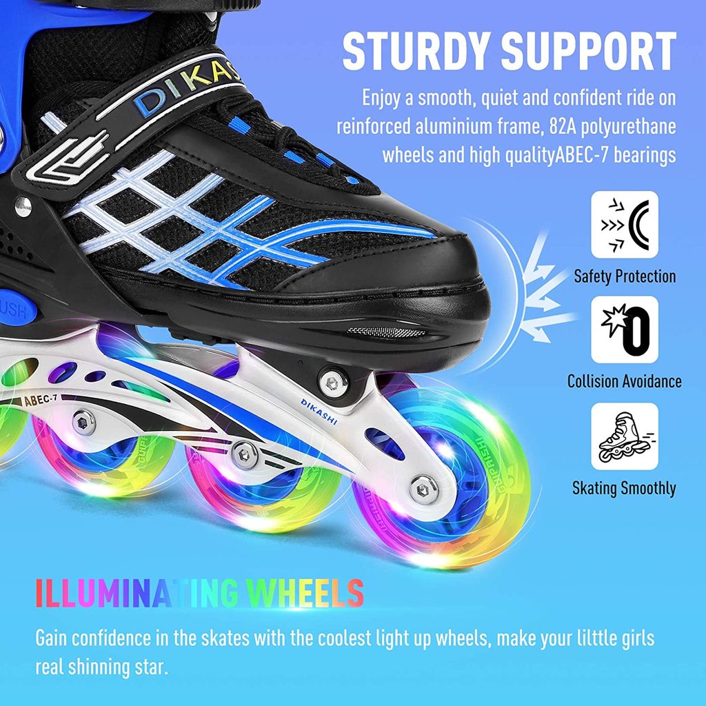 Details about   Inline Skates with 8 Lights Up LED Wheels Outdoor 3 Size Adjustable Roller b 139 
