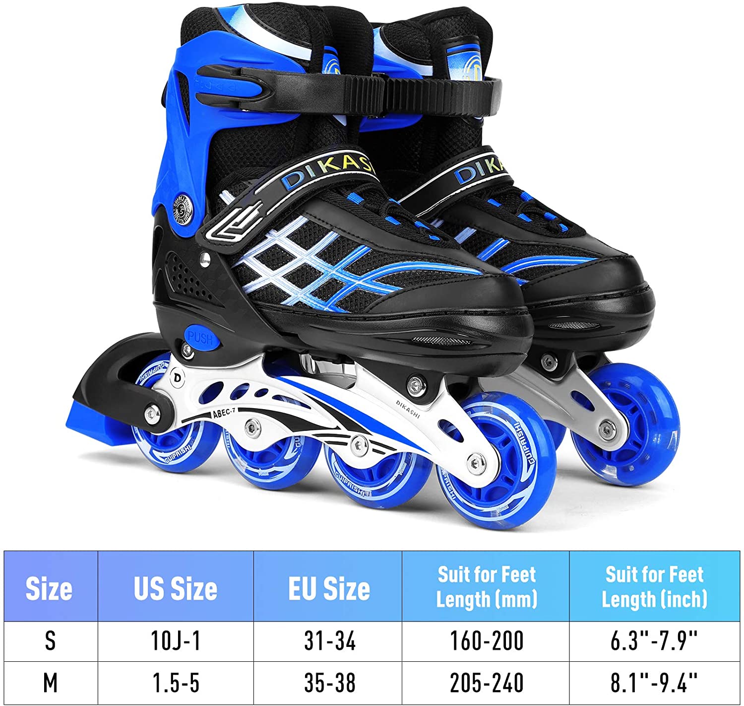 Details about   Inline Skates with 8 Lights Up LED Wheels Outdoor 3 Size Adjustable Roller b 129 