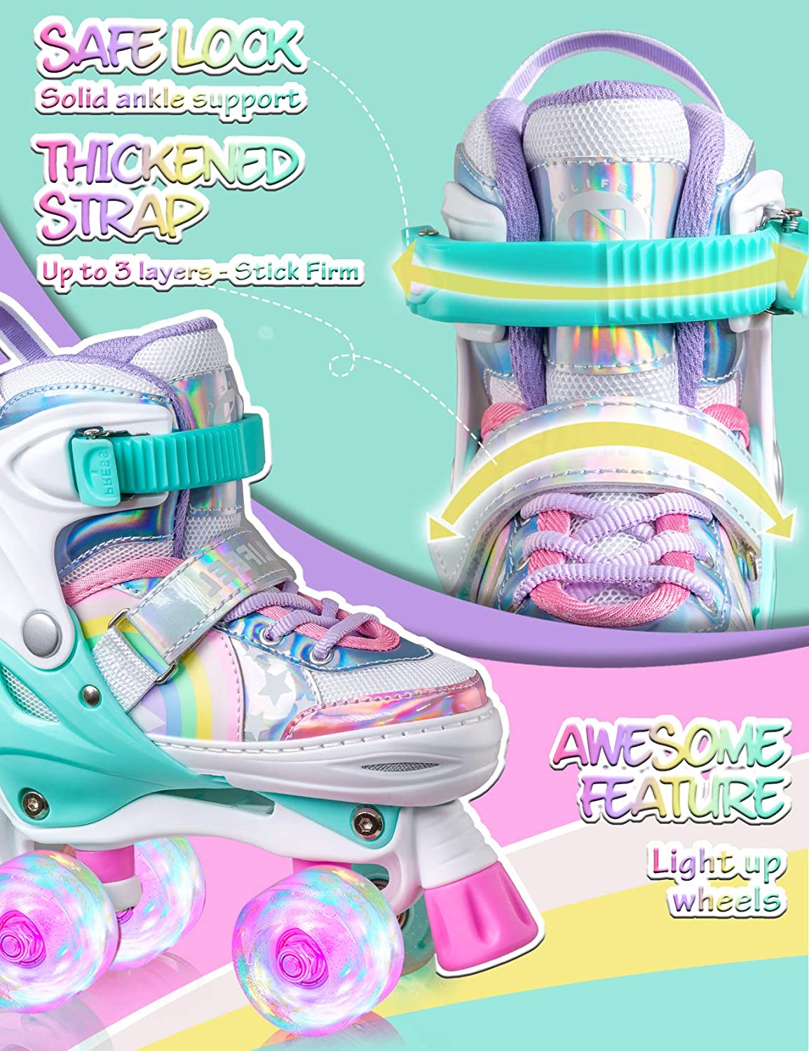  SULIFEEL Adjustable Roller Skates for Girls Boys Kids