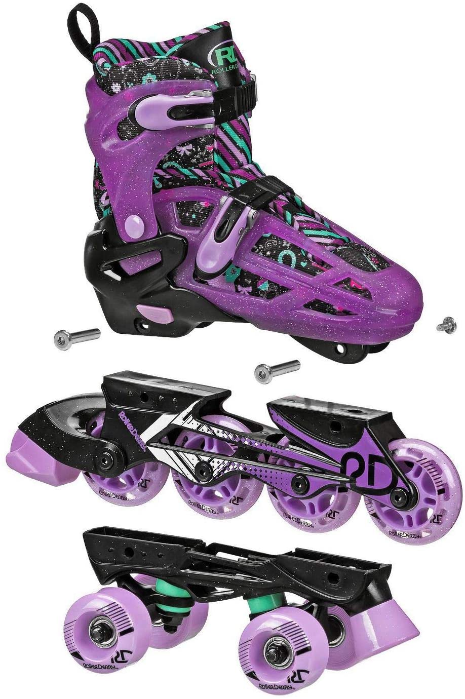 Rd Roller Derby Kids Skates Girls 12-2 Adjustable Sizes 2 in 1 Combo Inline Quad for sale online 